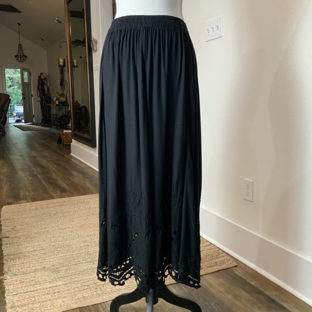 Vintage Jane Ashley Black Embroidered Lace Skirt Size Medium